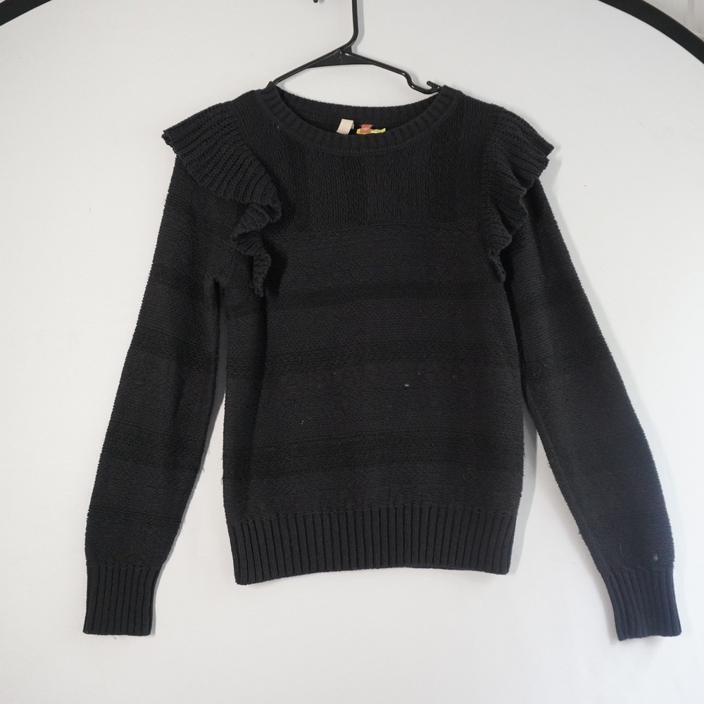 Pilcro and the Letterpress Sweater S Black Ruffle Shoulder Crew Neck Knit